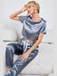 Satin Short Sleeve Crop Top and Joggers Lounge Set nicholesgifts