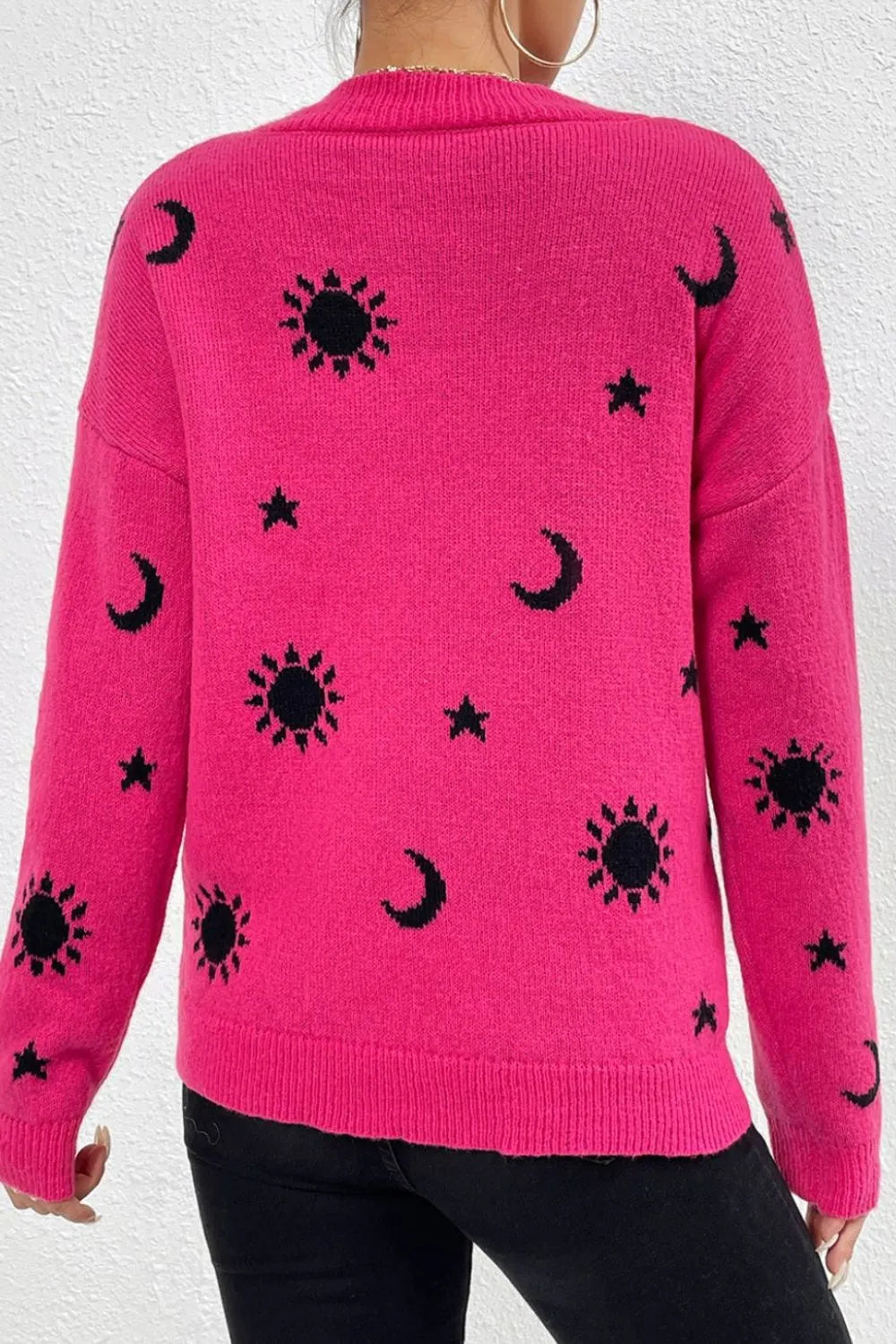 Women Graphic Mock Neck Dropped Shoulder Sweater