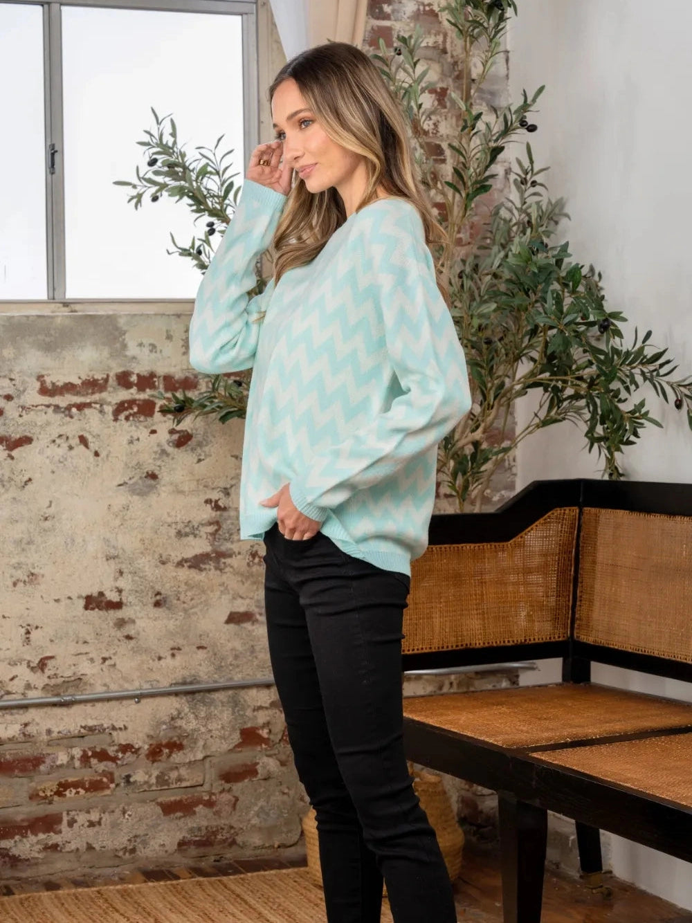 Sew In Love Full Size Wave Stripe Contrast Long Sleeve Sweater NicholesGifts