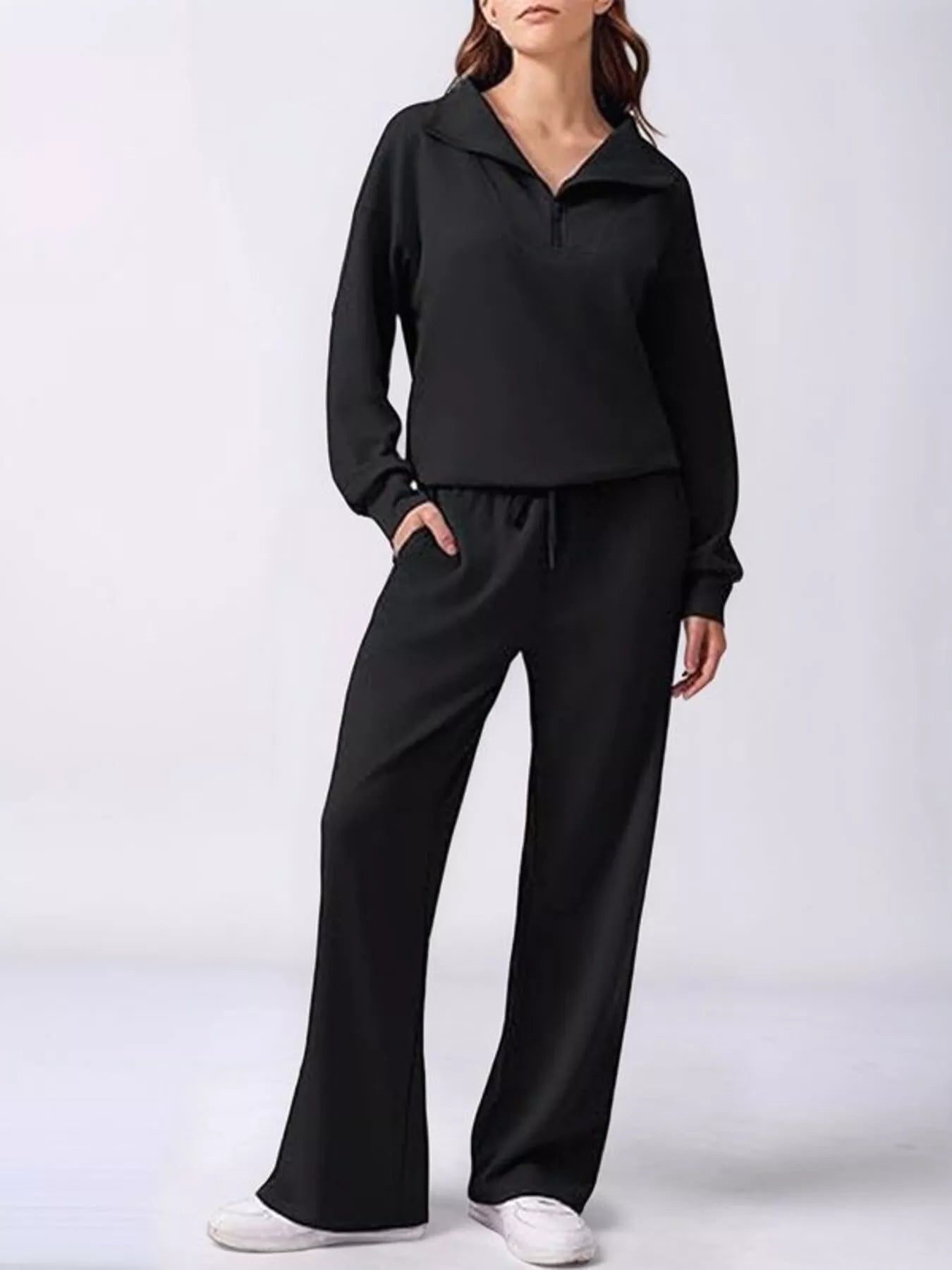 Relaxed Fit Quarter-Zip Top and Pants Set nicholesgifts