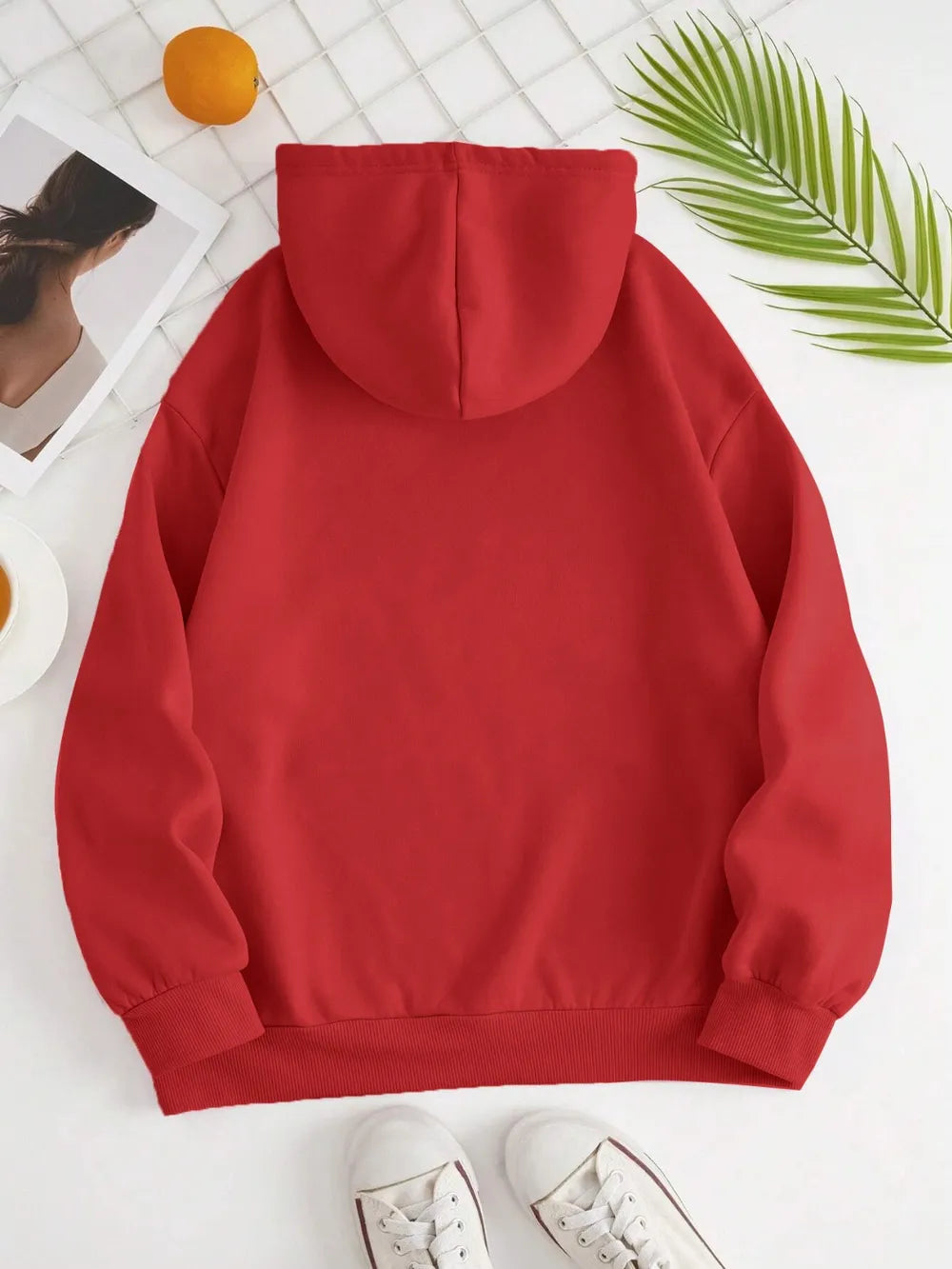 Drawstring Dropped Shoulder Hoodie Trendsi