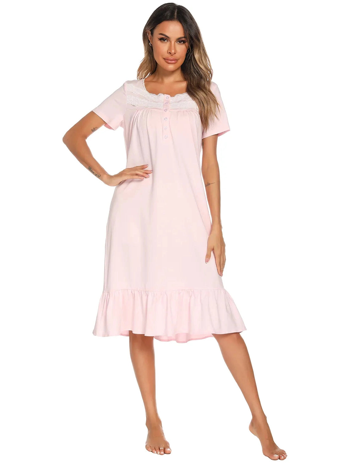 Lace Detail Square Neck Lounge Dress nicholesgifts