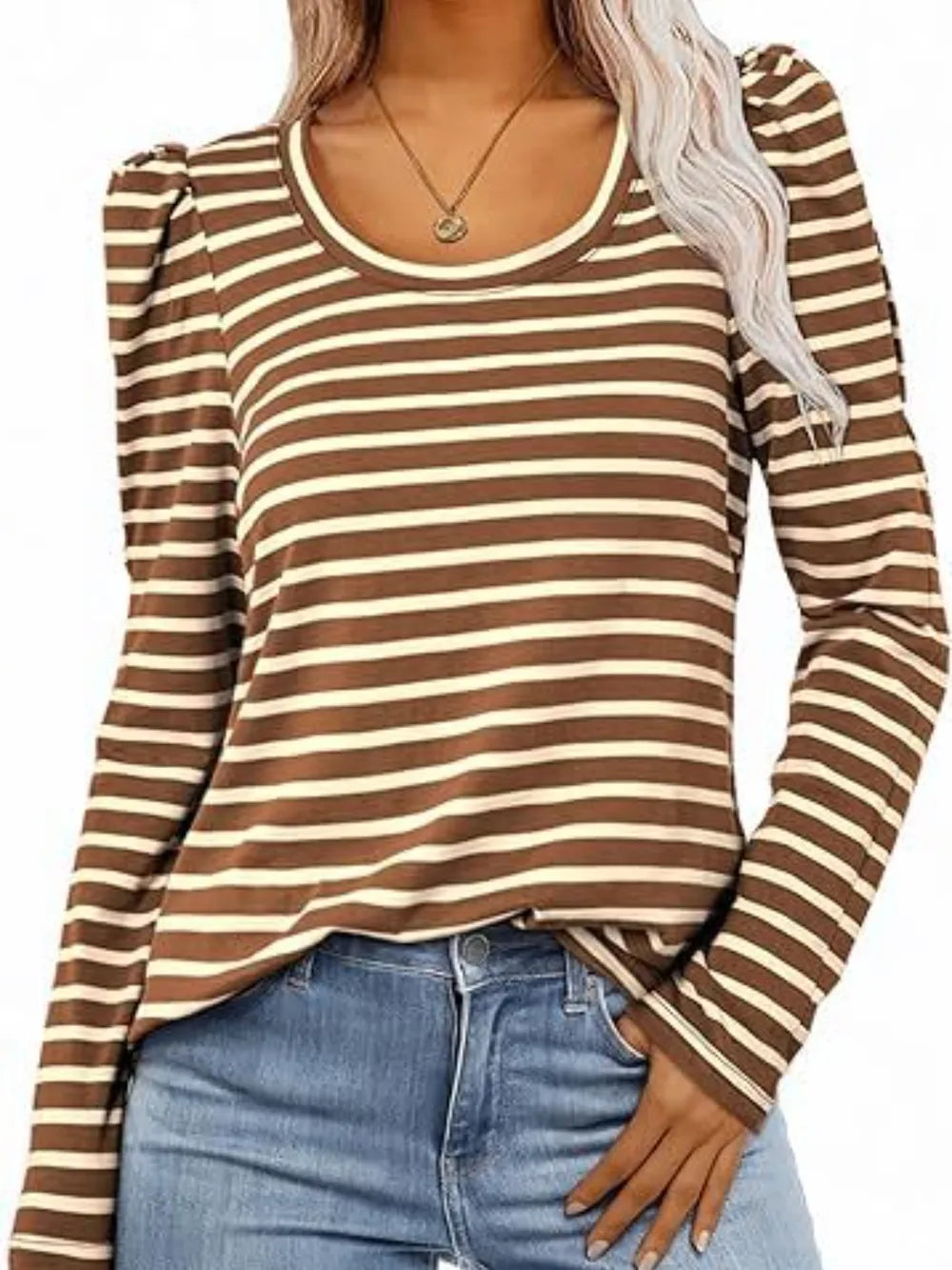 Striped Round Neck Long Sleeve T-Shirt NicholesGifts