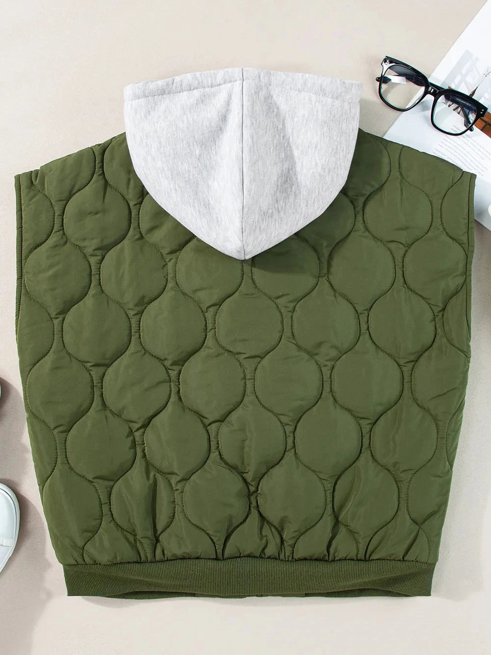 Drawstring Zip Up Hooded Vest Coat nicholesgifts