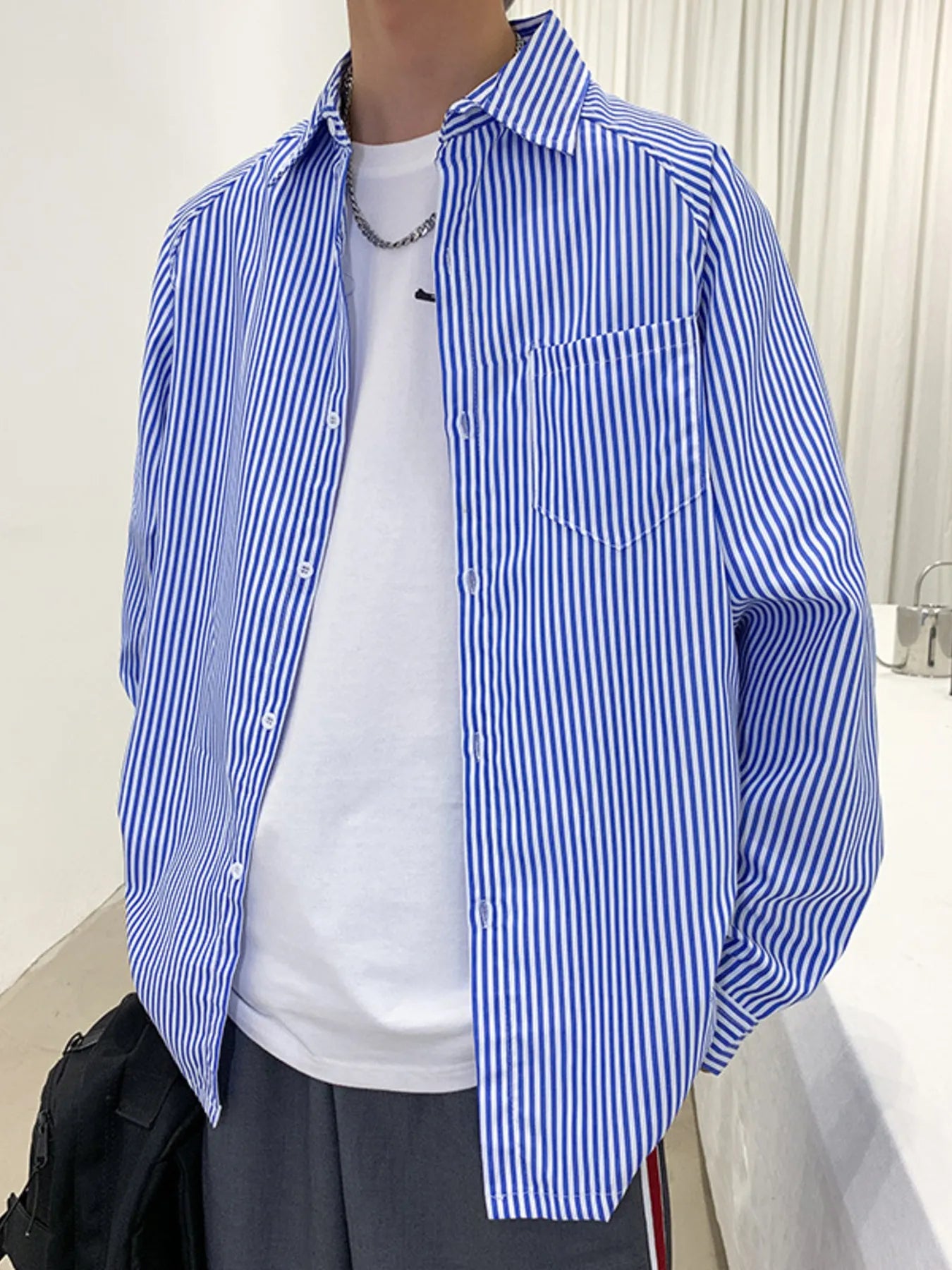 Men's Striped Long Sleeve Button-Up Shirt NicholesGifts