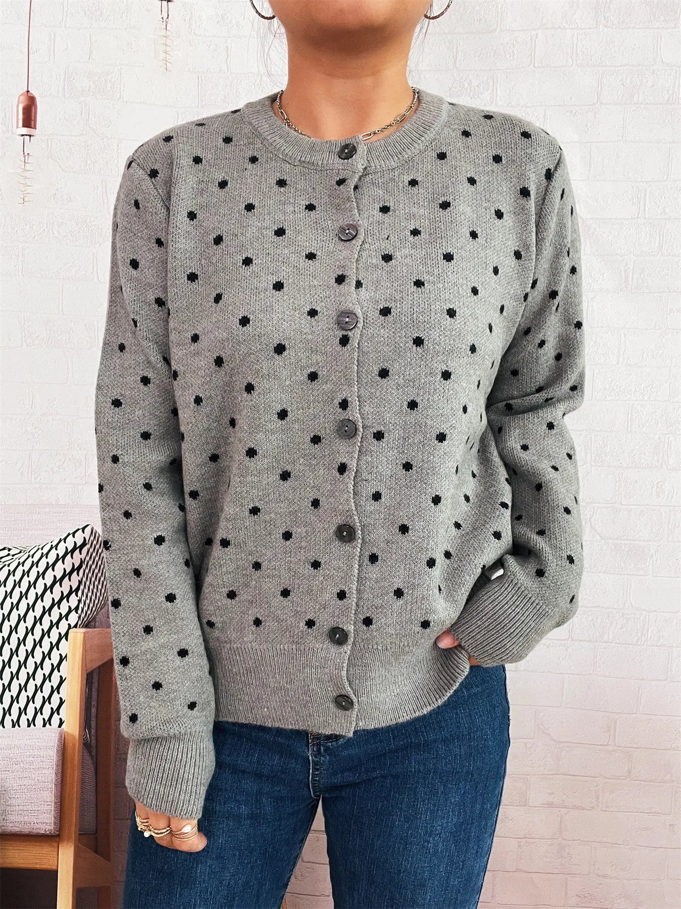 Polka Dot Button-Up Cardigan