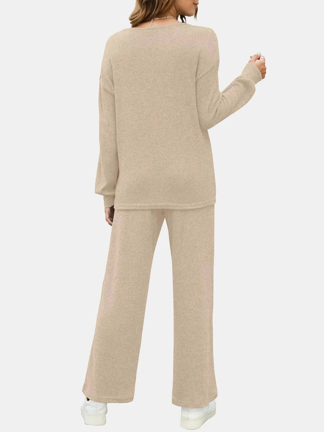 Round Neck Long Sleeve Top and Pants Set nicholesgifts