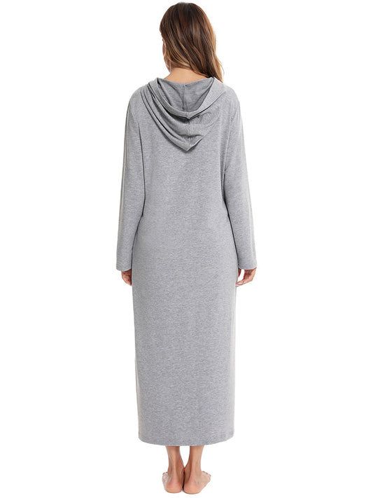 Zip Front Hooded Night Dress with Pockets nicholesgifts