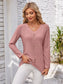 Decorative Button Openwork V-Neck T-Shirt nicholesgifts