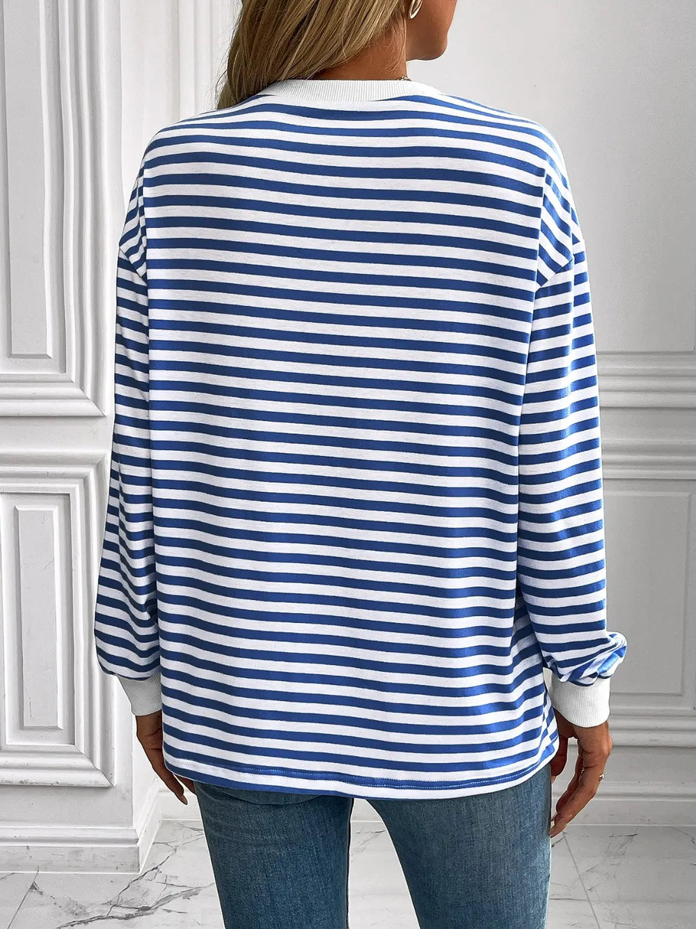 Ivy Lane Striped Round Neck Long Sleeve Sweatshirt Trendsi
