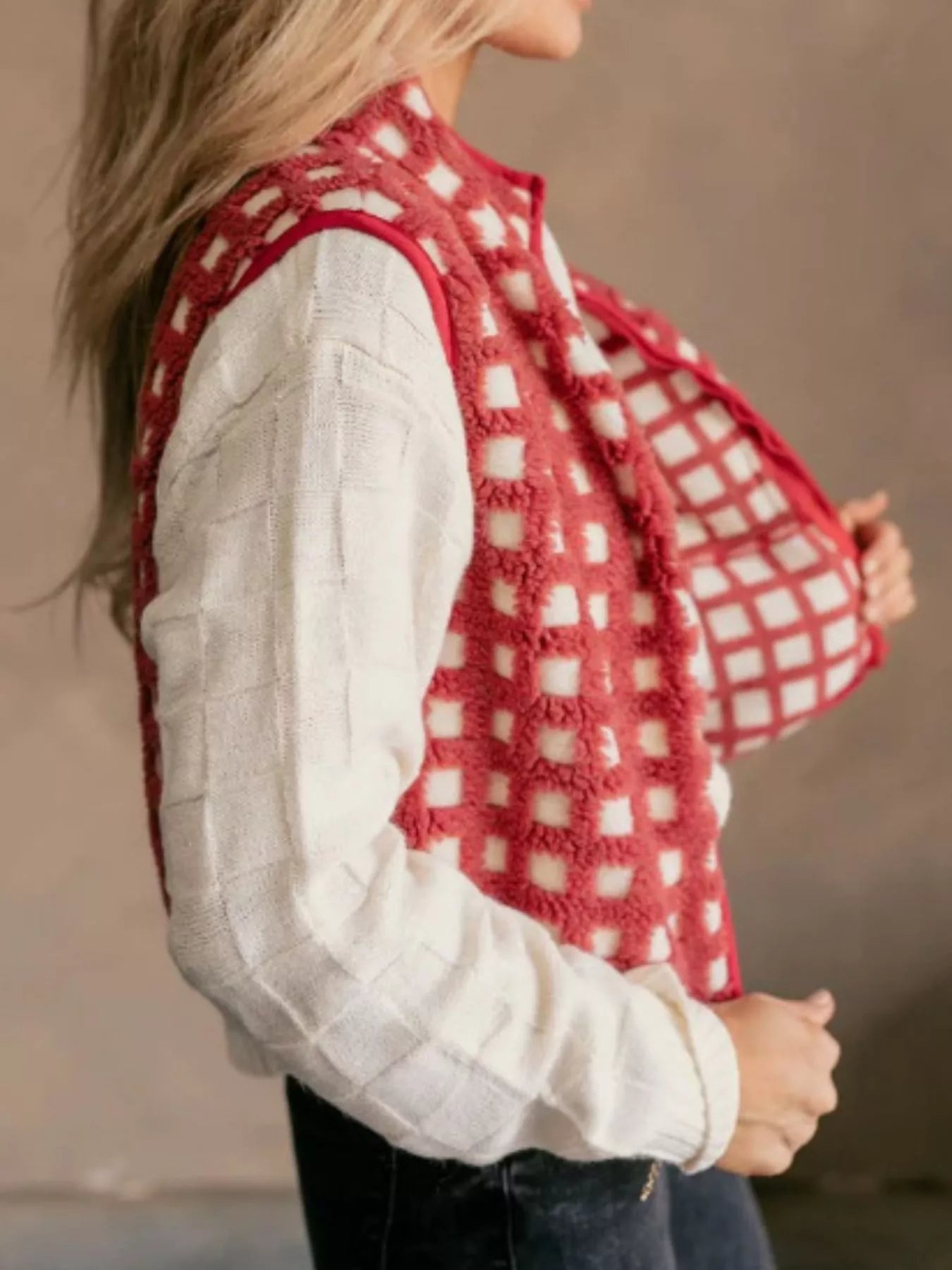 Plaid Zip Up Vest Coat nicholesgifts