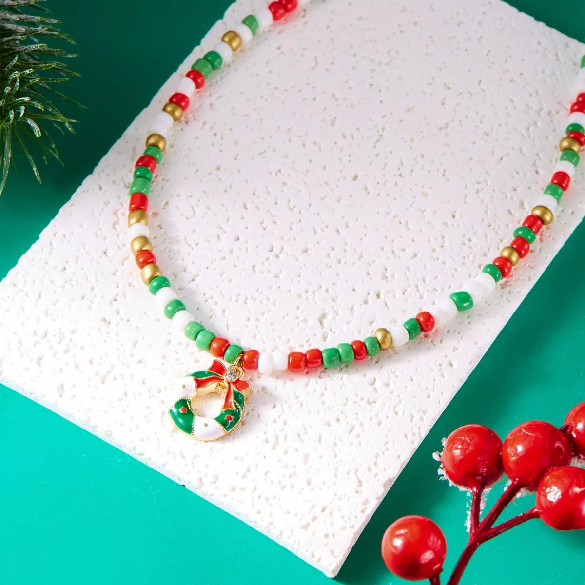 Christmas Themed Beaded Pendant Necklace Trendsi