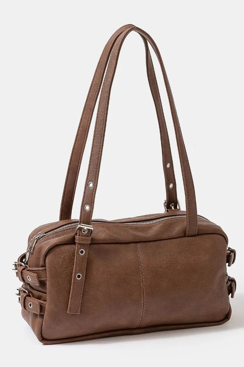 Fame Multi Grommet Belt Strap Rustic Rectangular Hand Bag Trendsi