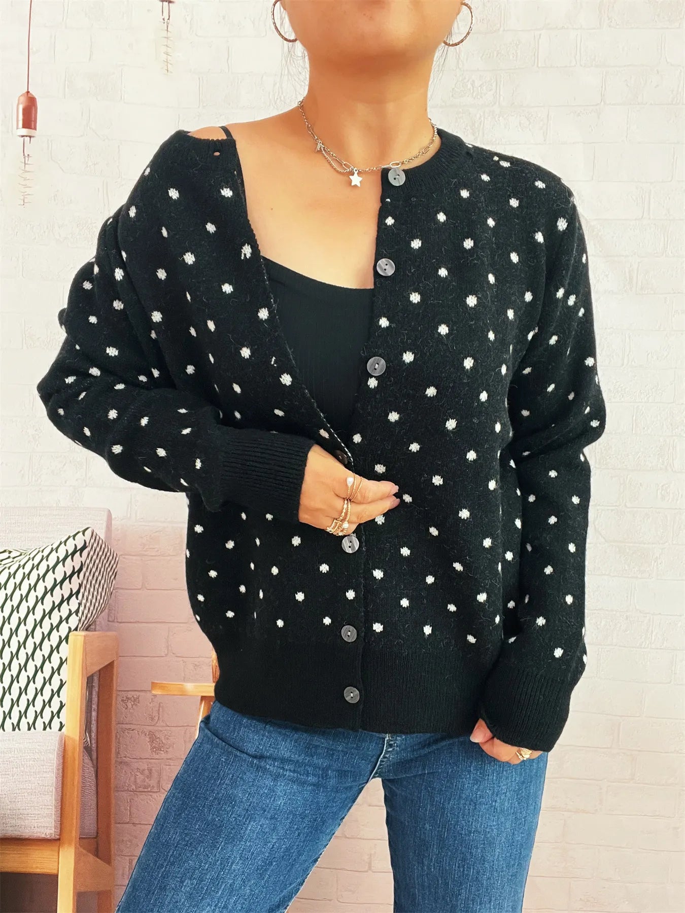 Polka Dot Button-Up Cardigan