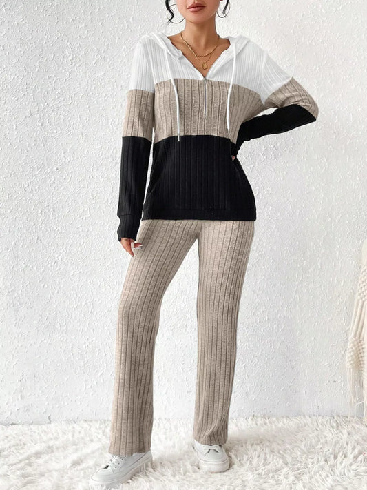 Women Color Block Half Zip Hooded Top and Pants Set NicholesGifts