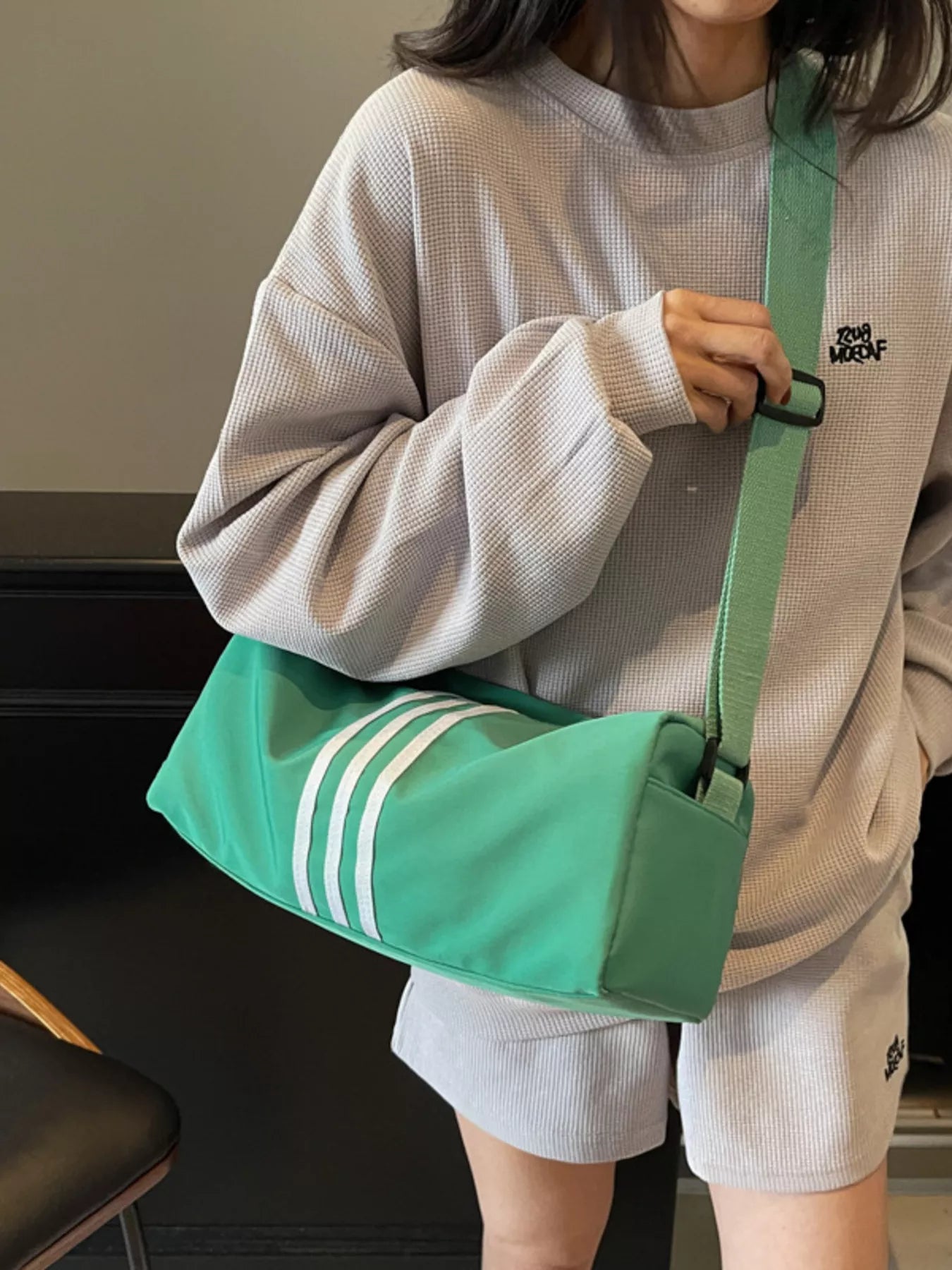 Striped Adjustable Strap Duffel Bag nicholesgifts