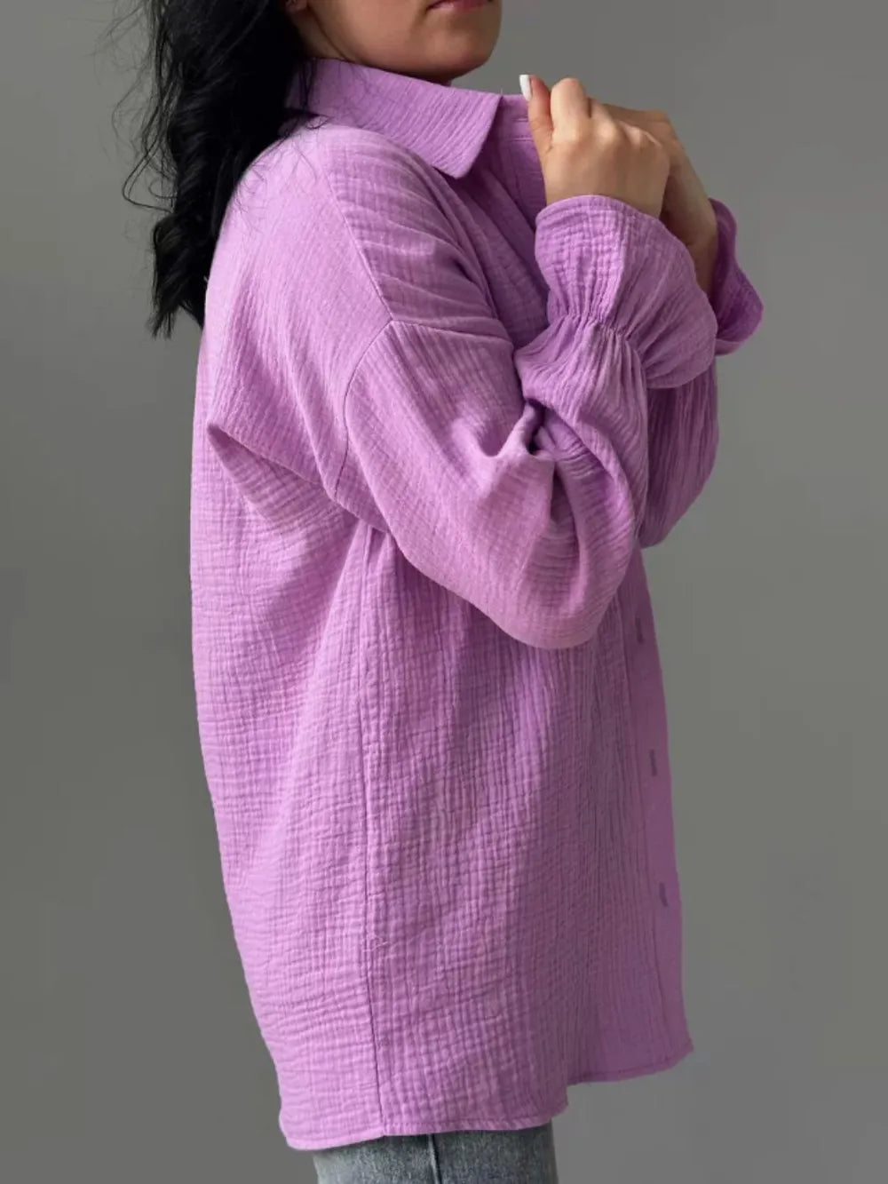 Textured Collared Neck Flounce Sleeve Shirt nicholesgifts
