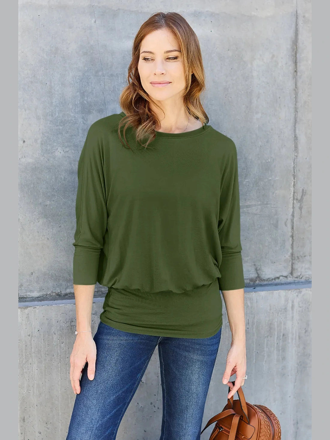Basic Bae Full Size Round Neck Batwing Sleeve Top nicholesgifts