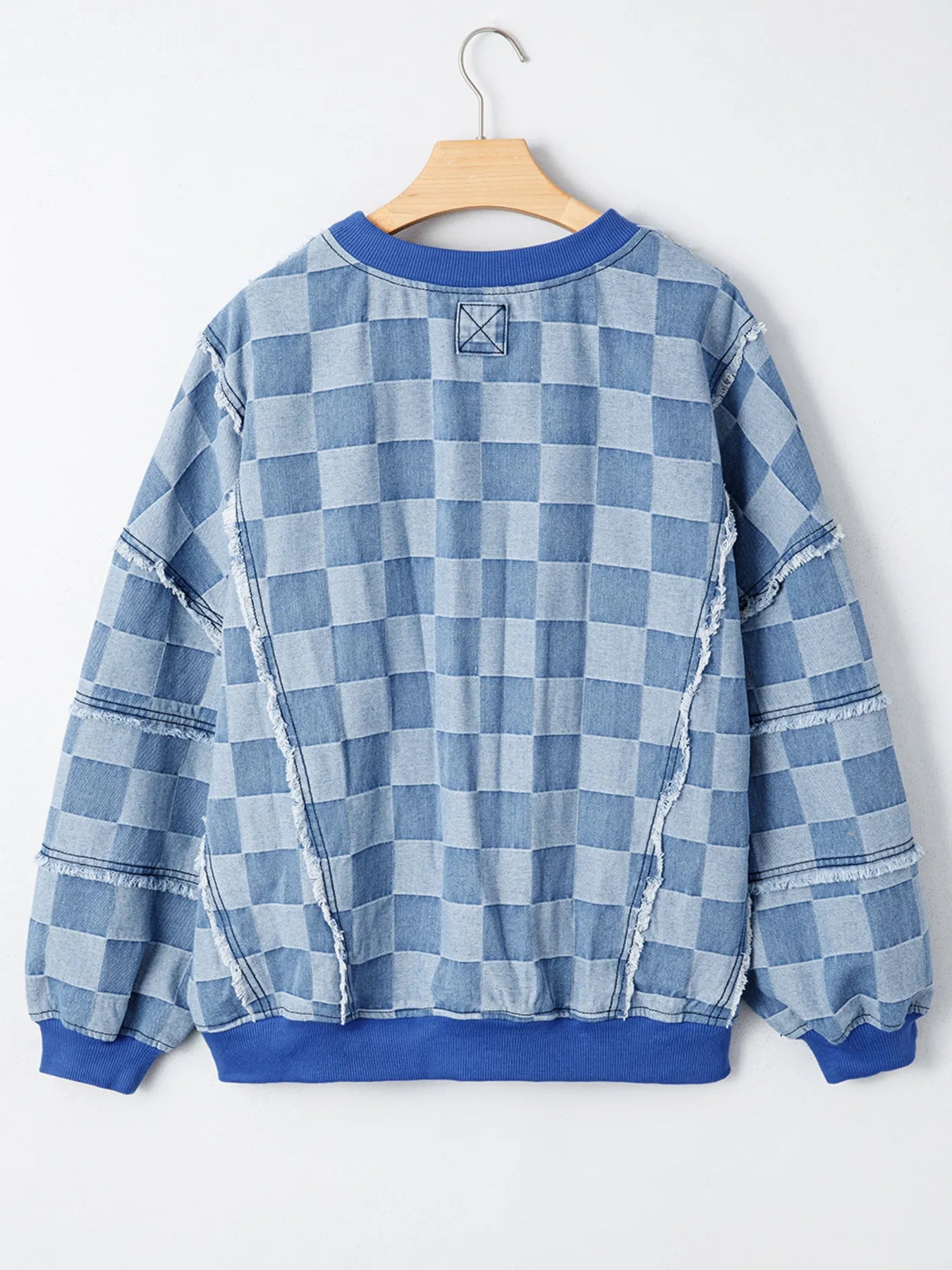 Checkerboard Splicing Raw Detail Oversized Denim Top Trendsi