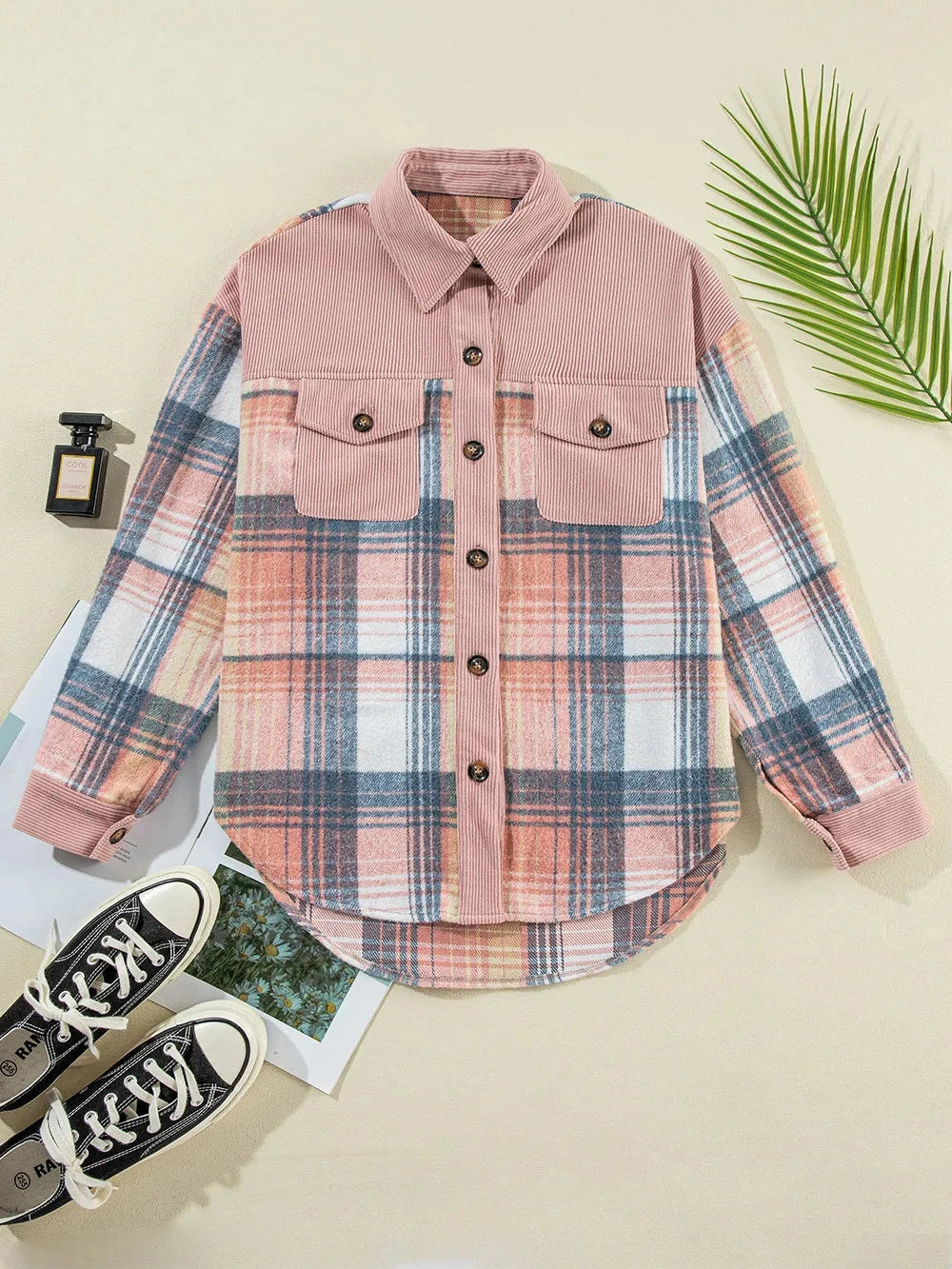 Plaid Button Up Long Sleeve Shacket nicholesgifts