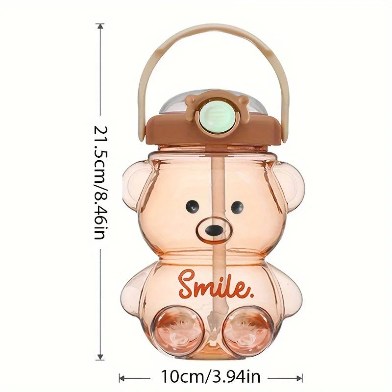 Cute Bear 1000ml Water Bottle - 2-in-1 Straw Cup for Kids, BPA Free & Leakproof - Perfect for School & Sports Gifts!