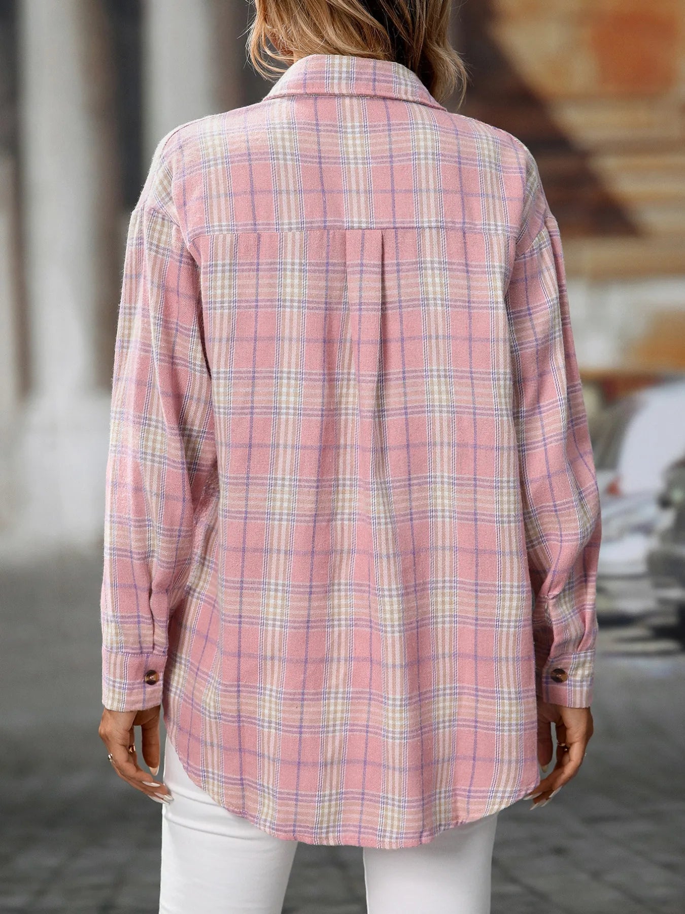 Plaid Button-Down Oversized Shirt Trendsi