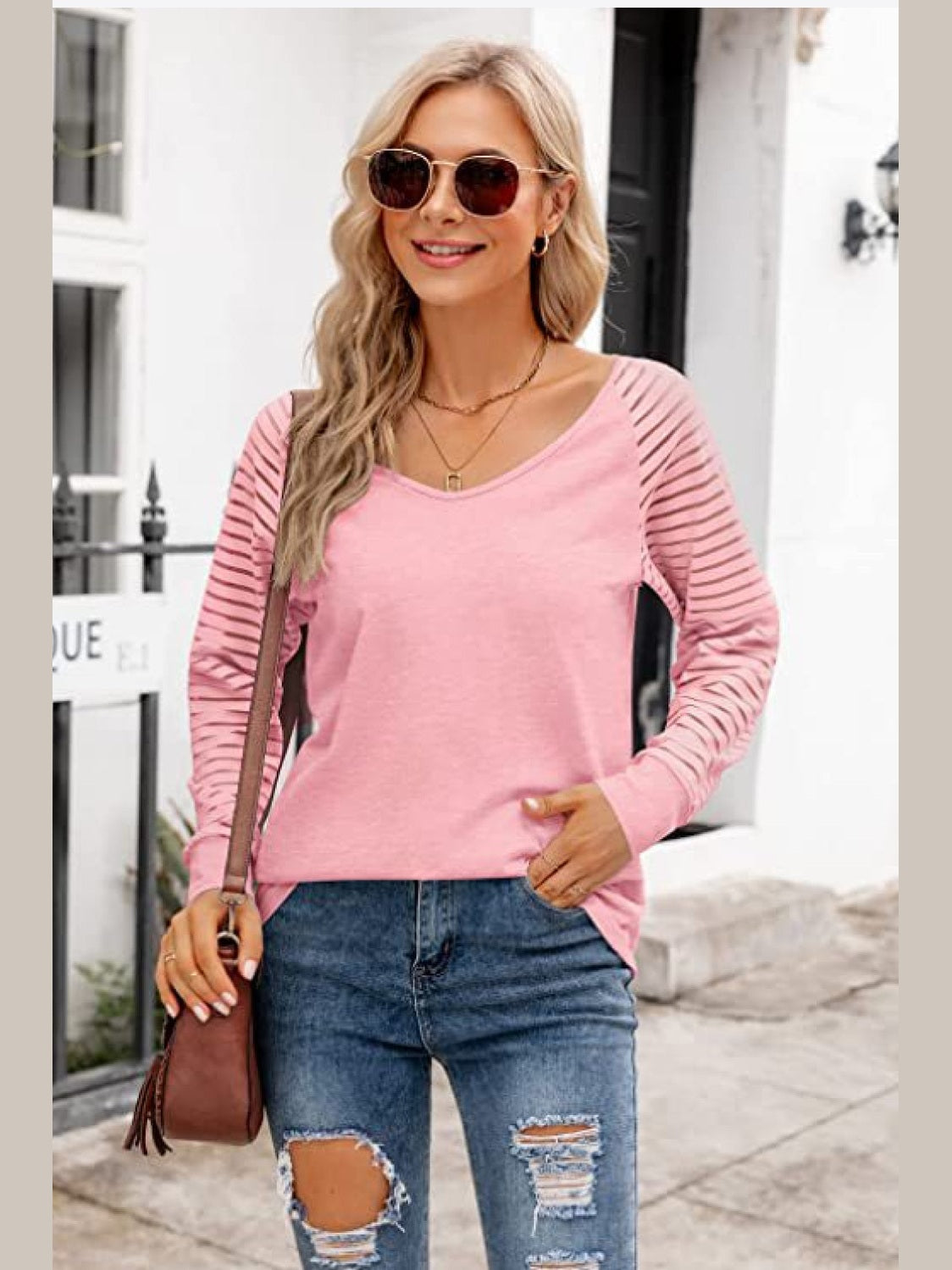 V-Neck Long Raglan Sleeve Top nicholesgifts