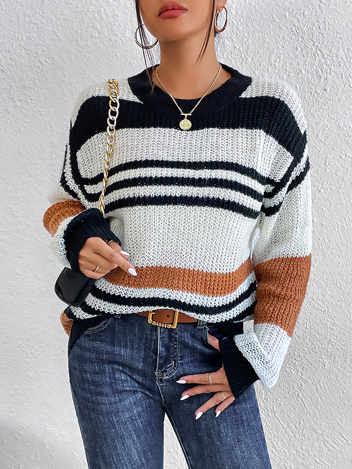 Striped Round Neck Sweater nicholesgifts