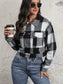 Women Perfee Plaid Button Up Drop Shoulder Cropped Jacket nicholesgifts