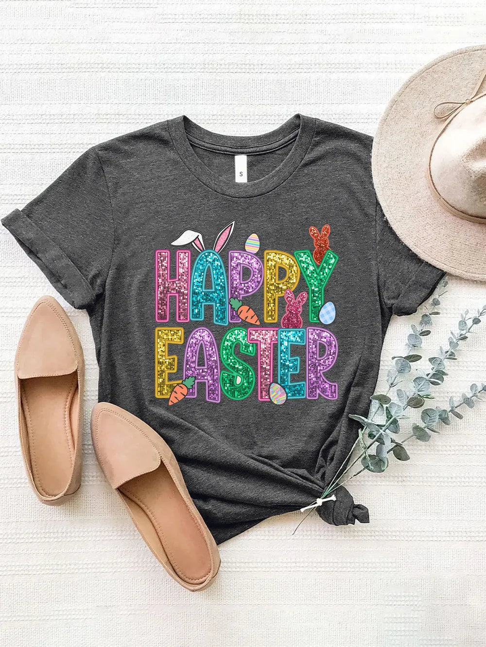HAPPY EASTER Round Neck Short Sleeve T-Shirt nicholesgifts