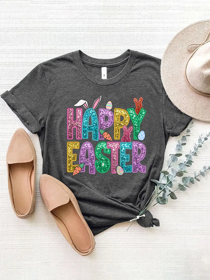 HAPPY EASTER Round Neck Short Sleeve T-Shirt nicholesgifts