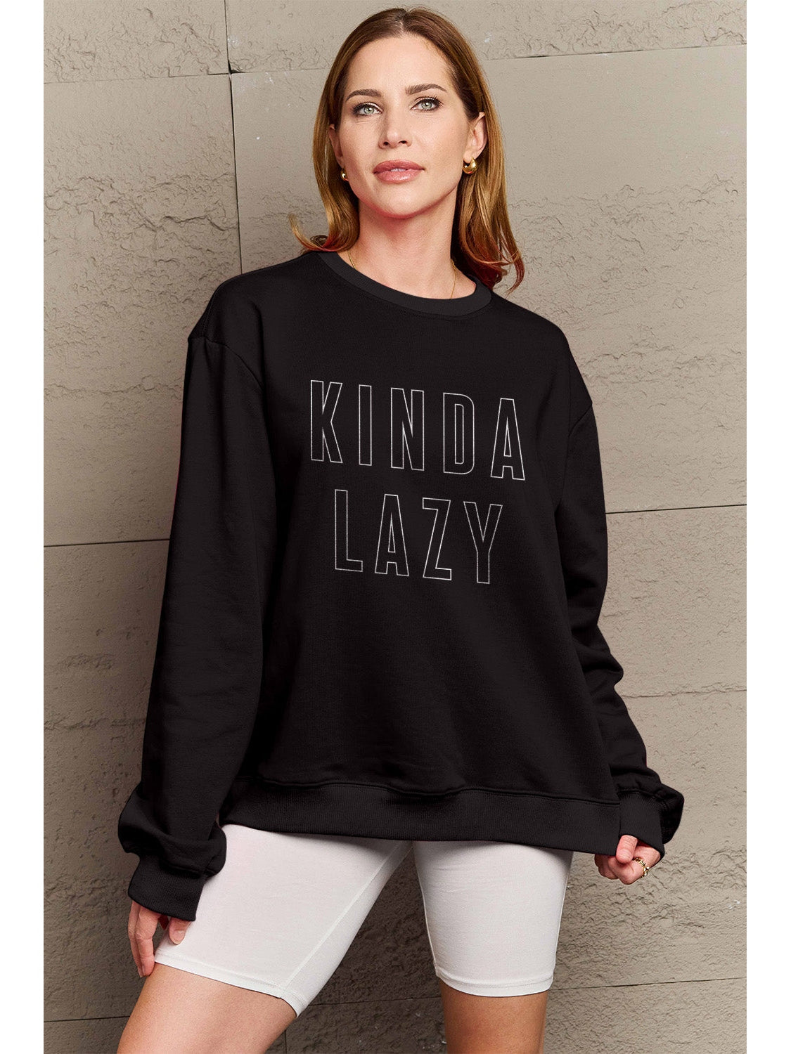 Women Simply Love Full Size Kinda Lazy Round Neck Sweatshirt nicholesgifts