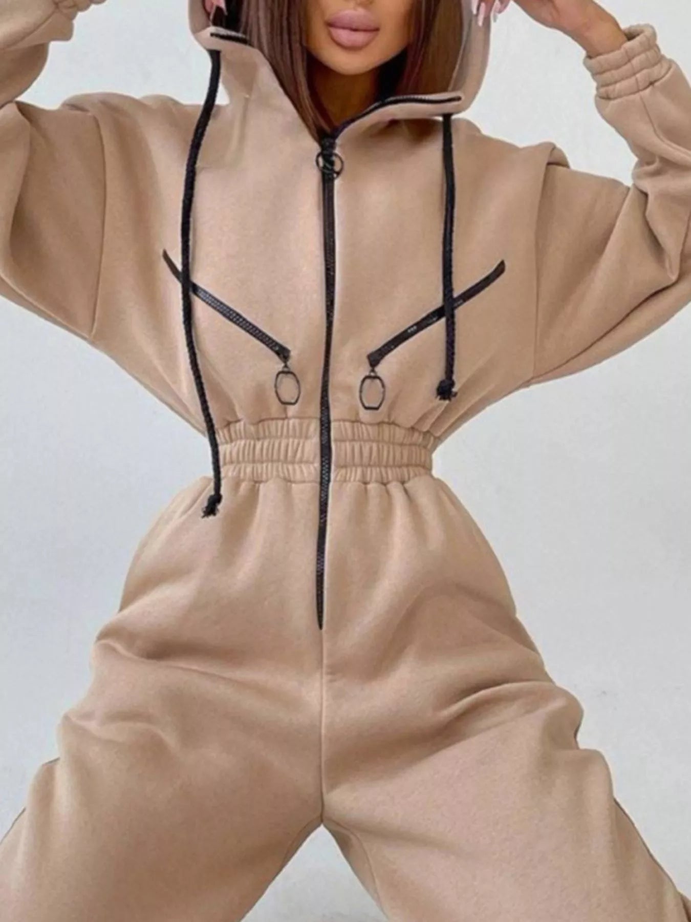 Hooded Zip-Up Long Sleeve Jumpsuit nicholesgifts