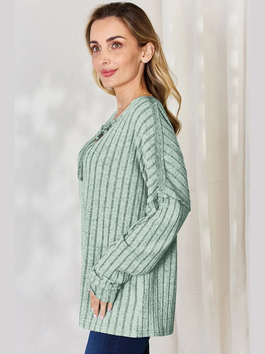 Basic Bae Full Size Ribbed Half Button Long Sleeve T-Shirt nicholesgifts