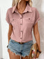 Pleated Detail Collared Neck Short Sleeve Shirt nicholesgifts