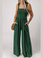 Smocked Square Neck Wide Leg Jumpsuit with Pockets nicholesgifts