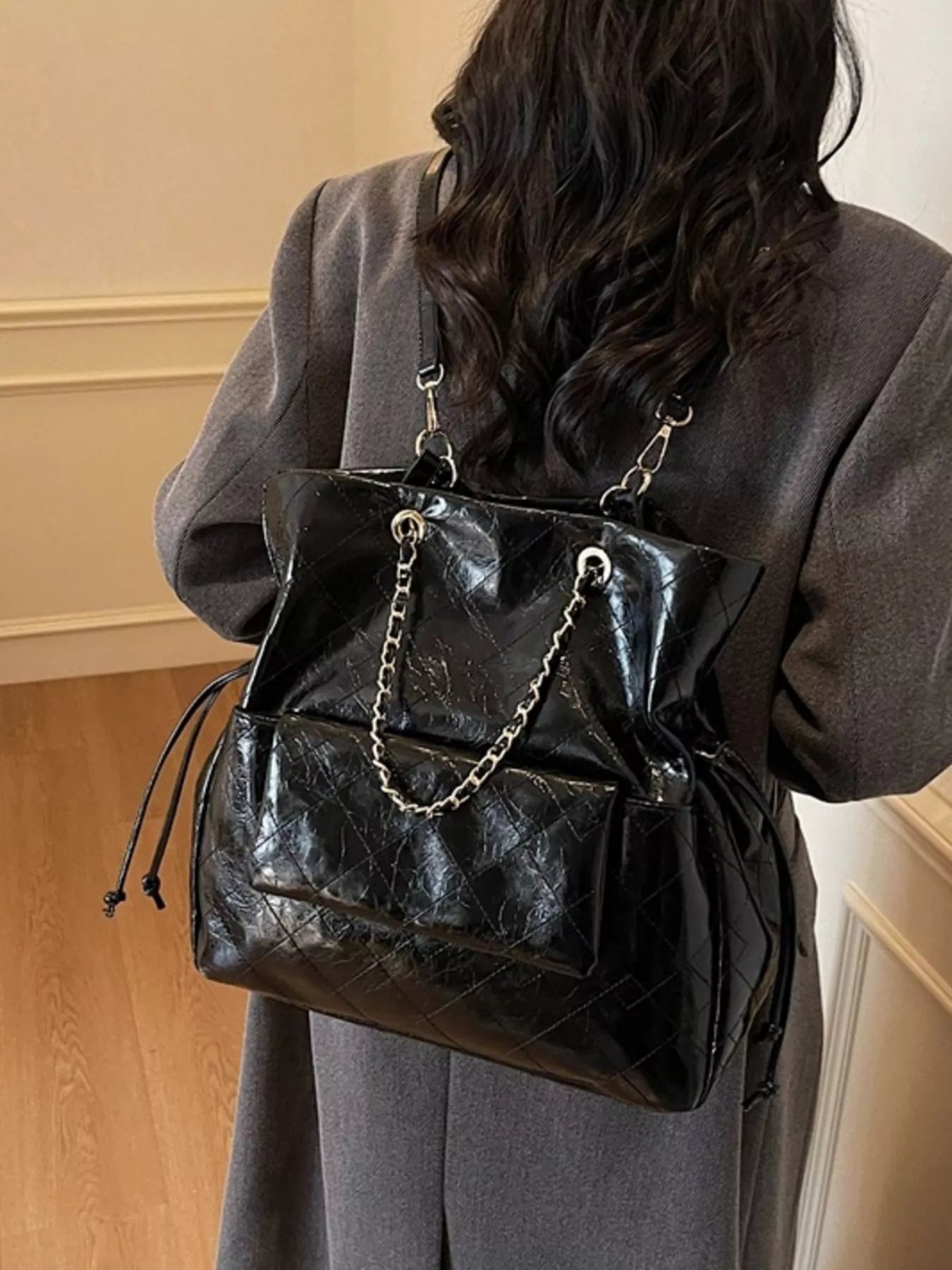 Quilted Chain Decor Backpack Bag nicholesgifts