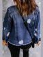 Mixed Print Distressed Button Front Denim Jacket nicholesgifts