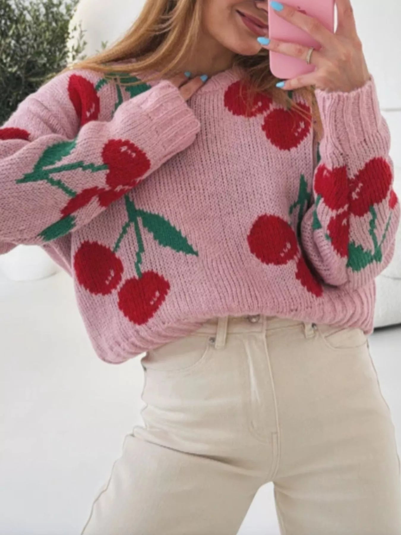 Cherry Pattern Long Sleeve Sweater