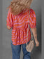 Zebra Stripe Print Ruched Cuff Half Sleeve V Neck Blouse nicholesgifts