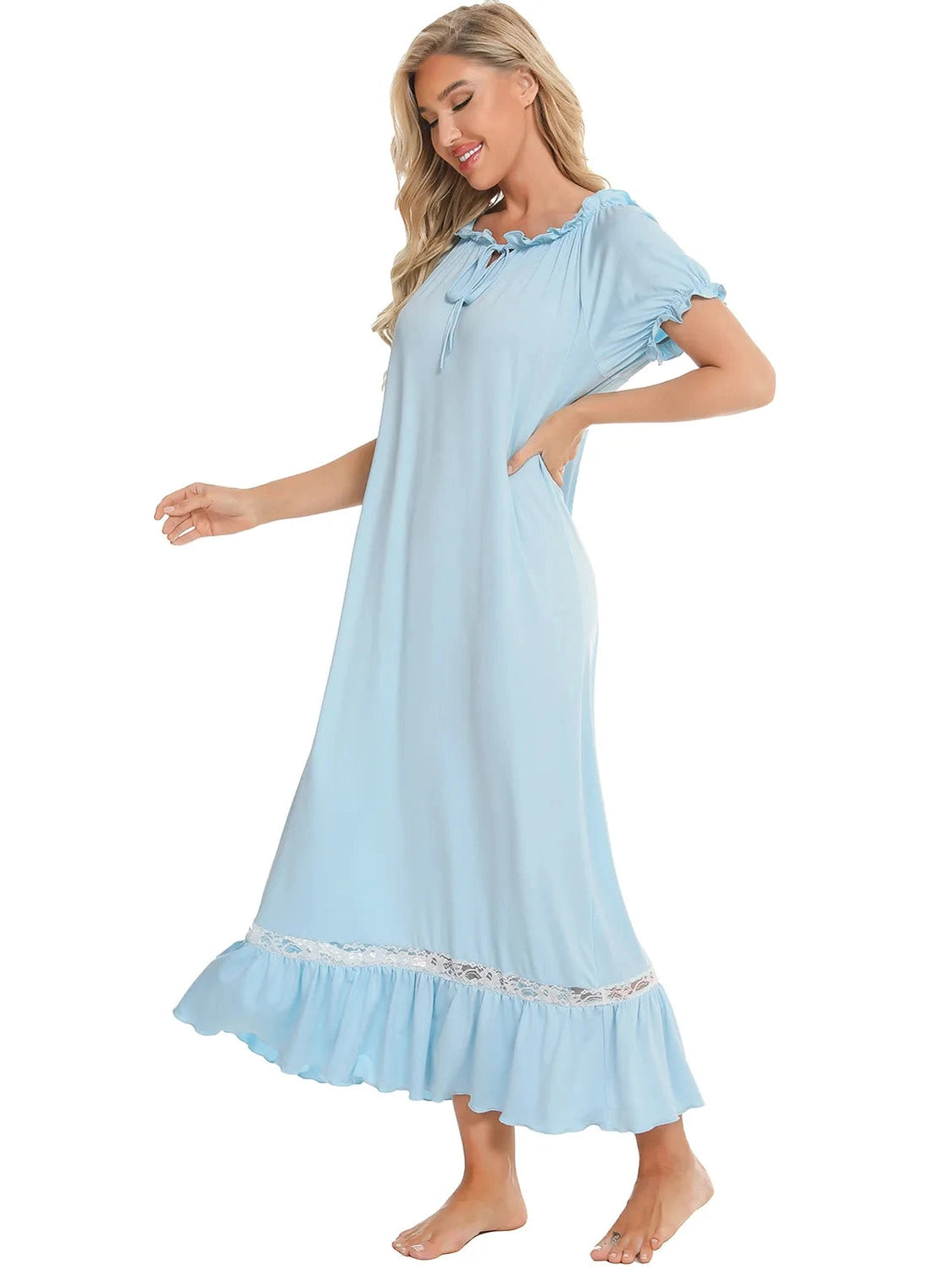 Lace Detail Short Sleeve Lounge Dress nicholesgifts