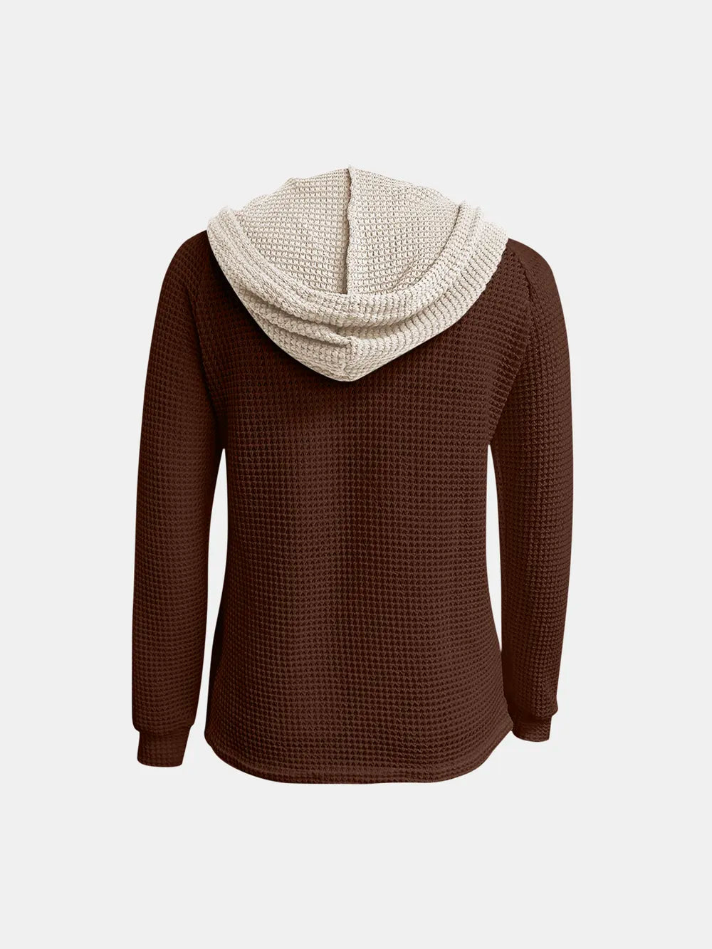 Full Size Waffle-Knit Contrast Long Sleeve Hoodie Trendsi