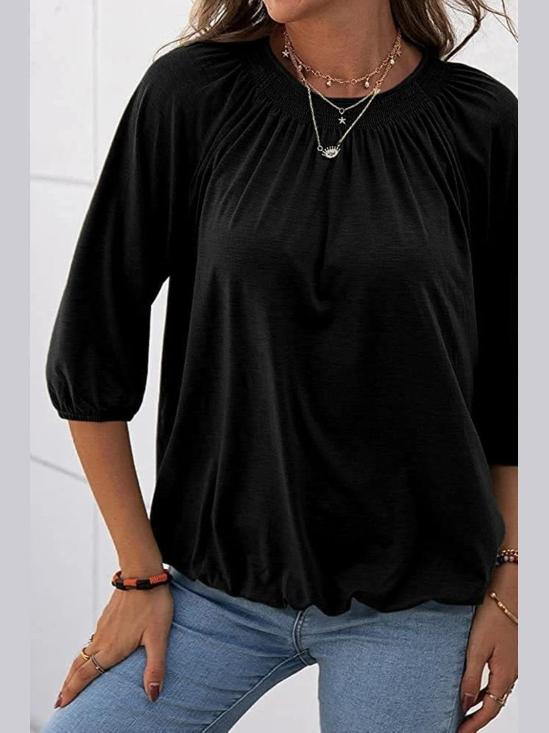 Gathered Detail Round Neck T-Shirt