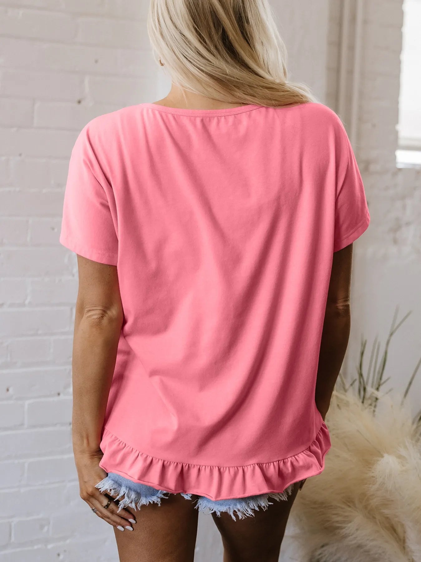 Ruffle Hem Round Neck Relaxed T-Shirt NicholesGifts