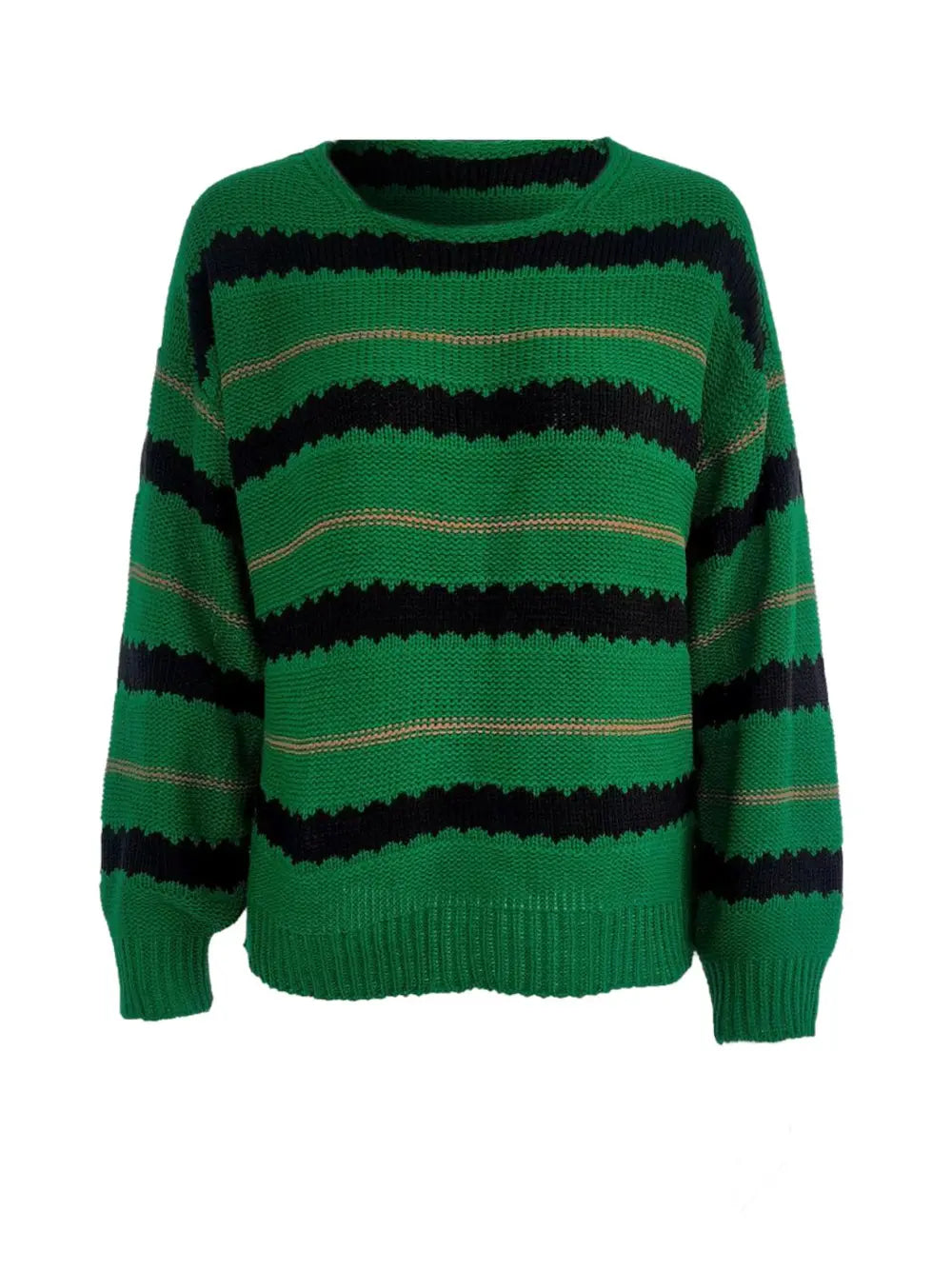 Striped Round Neck Long Sleeve Sweater Trendsi