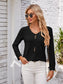 Decorative Button Openwork V-Neck T-Shirt nicholesgifts