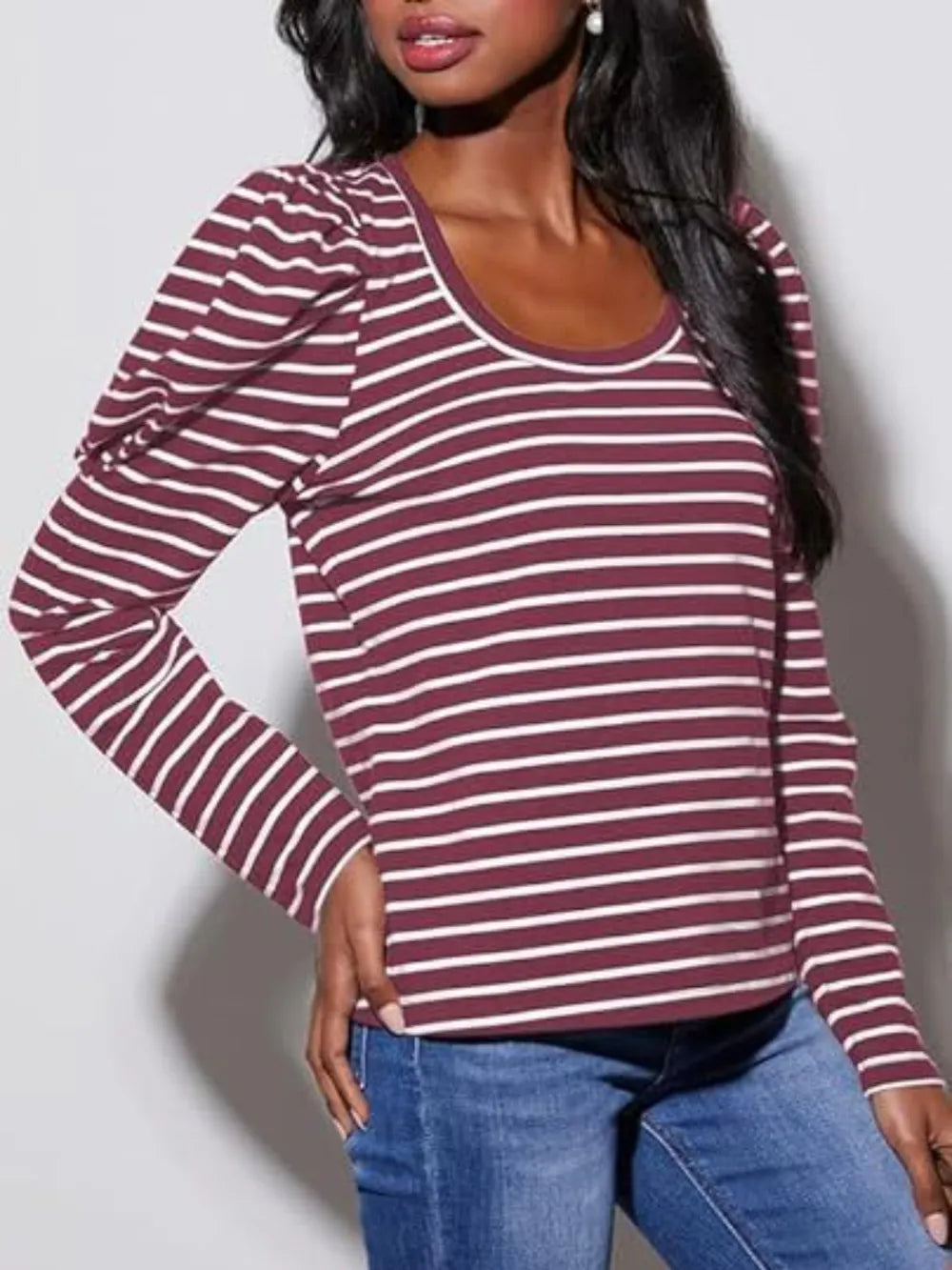 Striped Round Neck Long Sleeve T-Shirt NicholesGifts