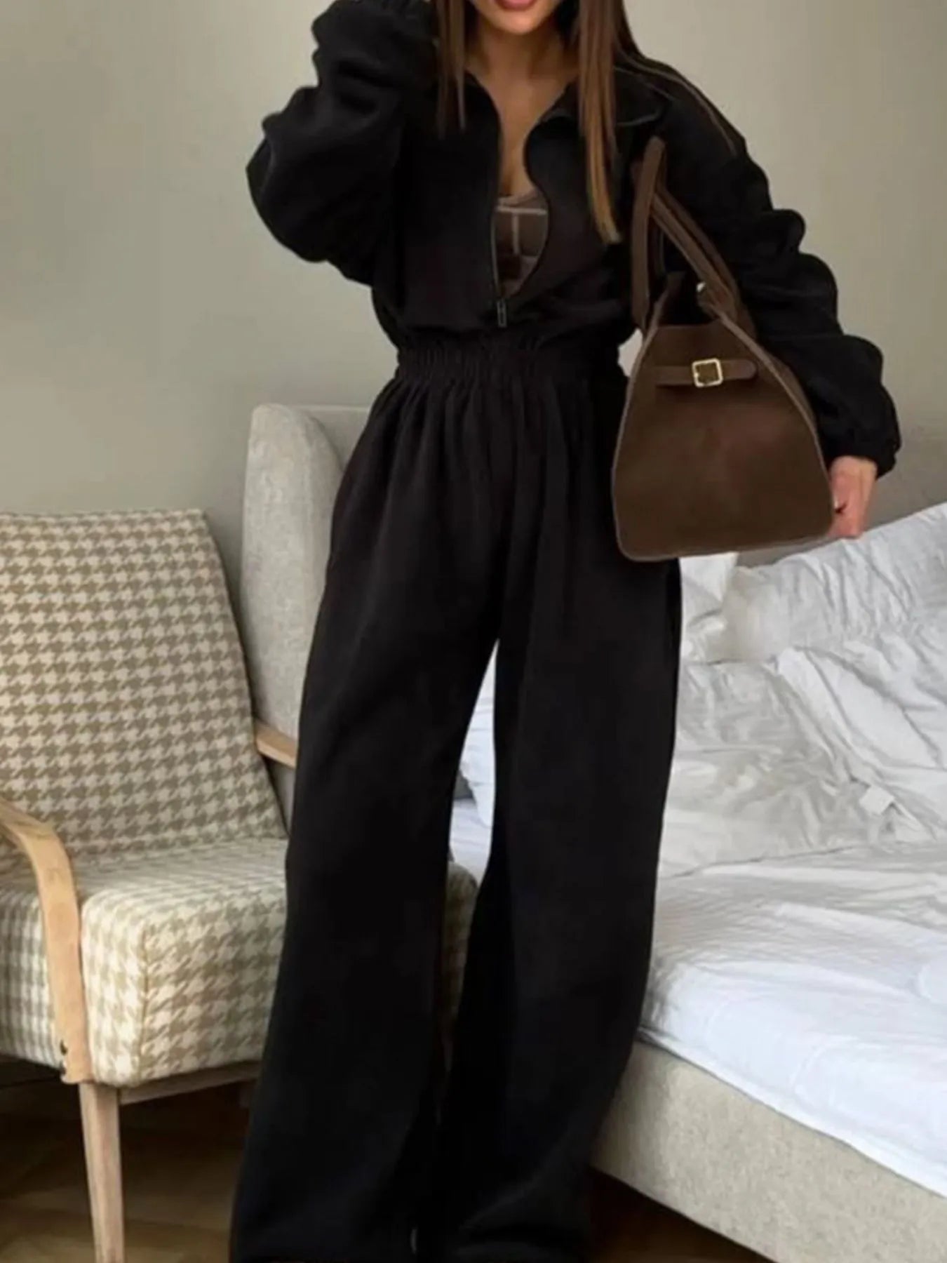 Zip Front Long Sleeve Jumpsuit nicholesgifts