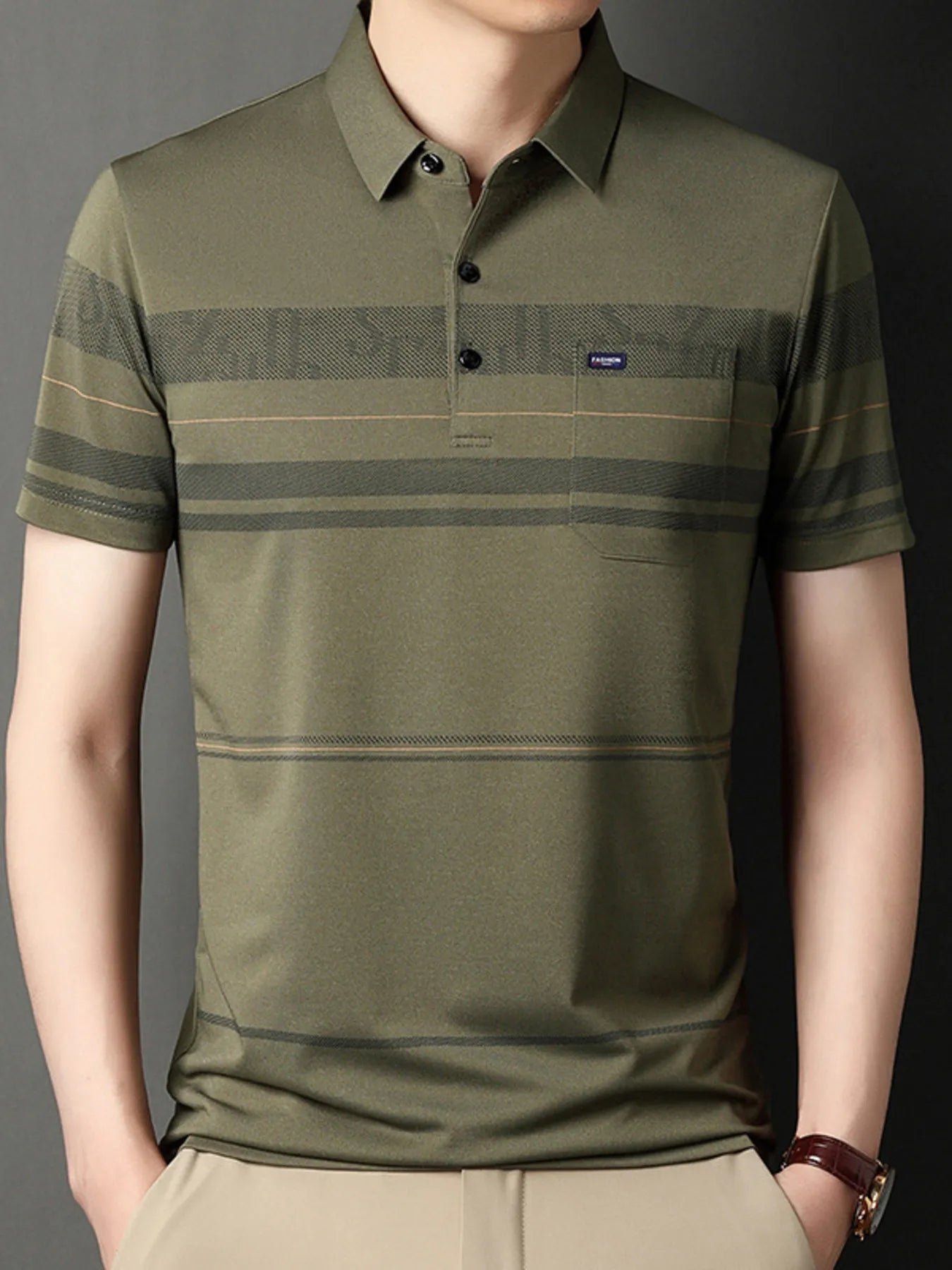 Men's Plus Size Classic Striped Business Casual Polo Shirt NicholesGifts