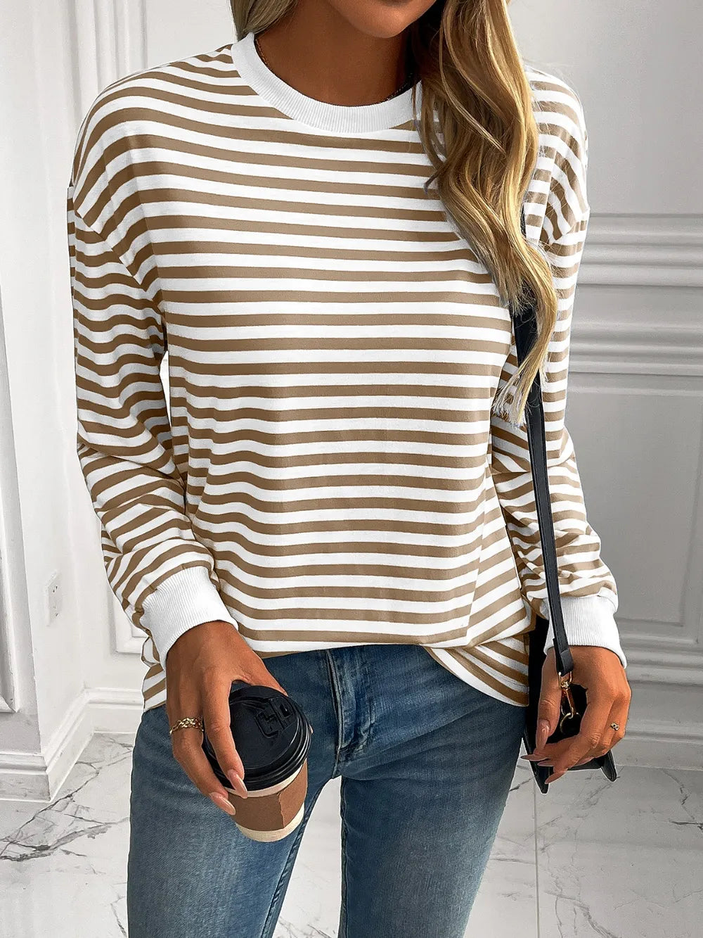 Ivy Lane Striped Round Neck Long Sleeve Sweatshirt Trendsi
